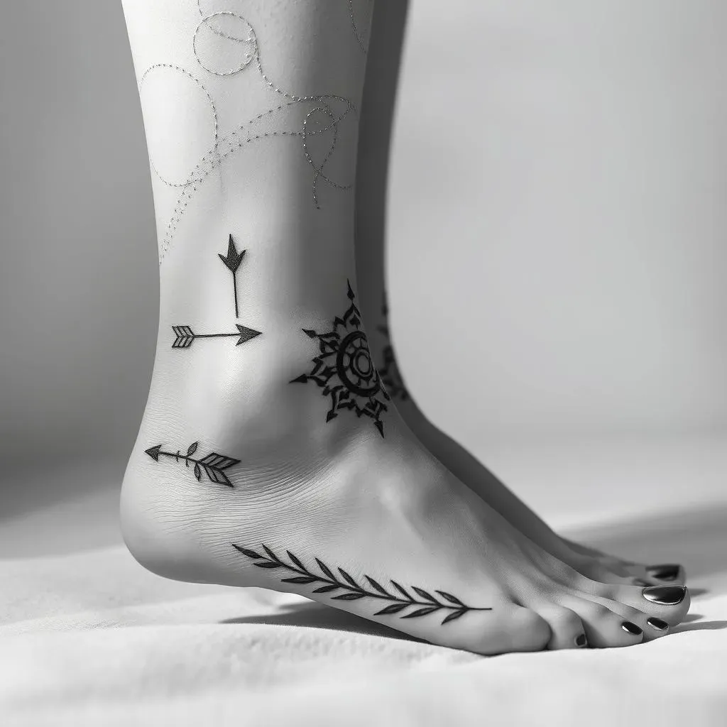 Stunning Black & Grey Tribal Ankle Tattoos for Women