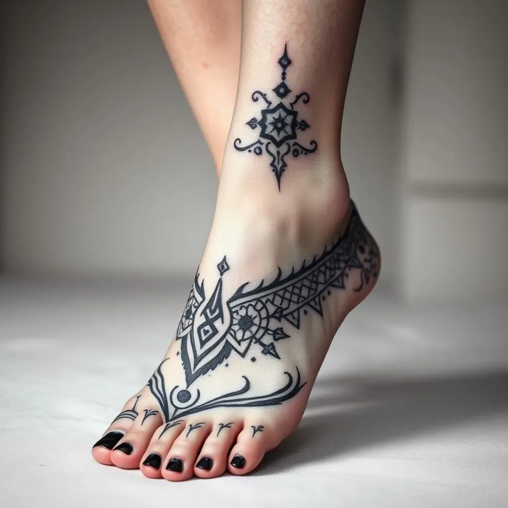 Awesome Black & Grey Tribal Foot Tattoos for Women