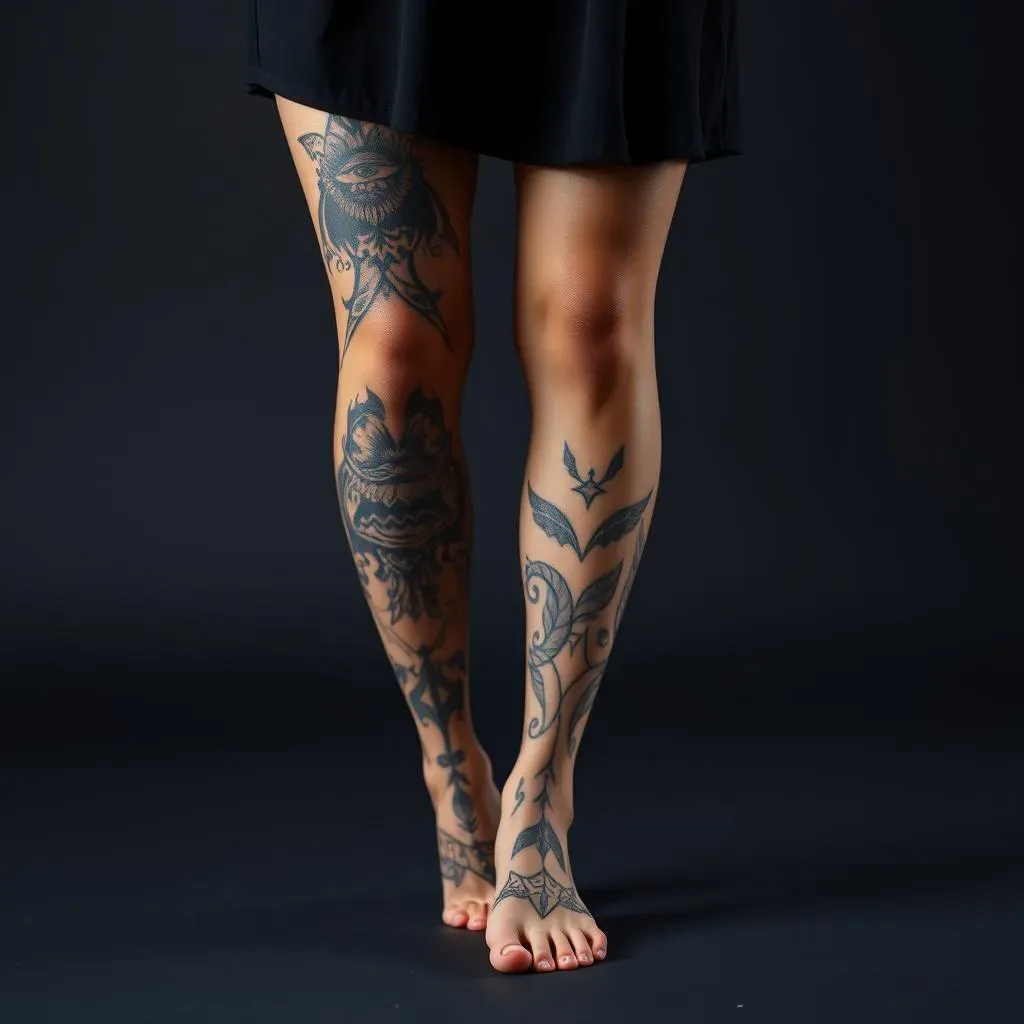 Ultimate Black & Grey Tribal Leg Tattoos for Women