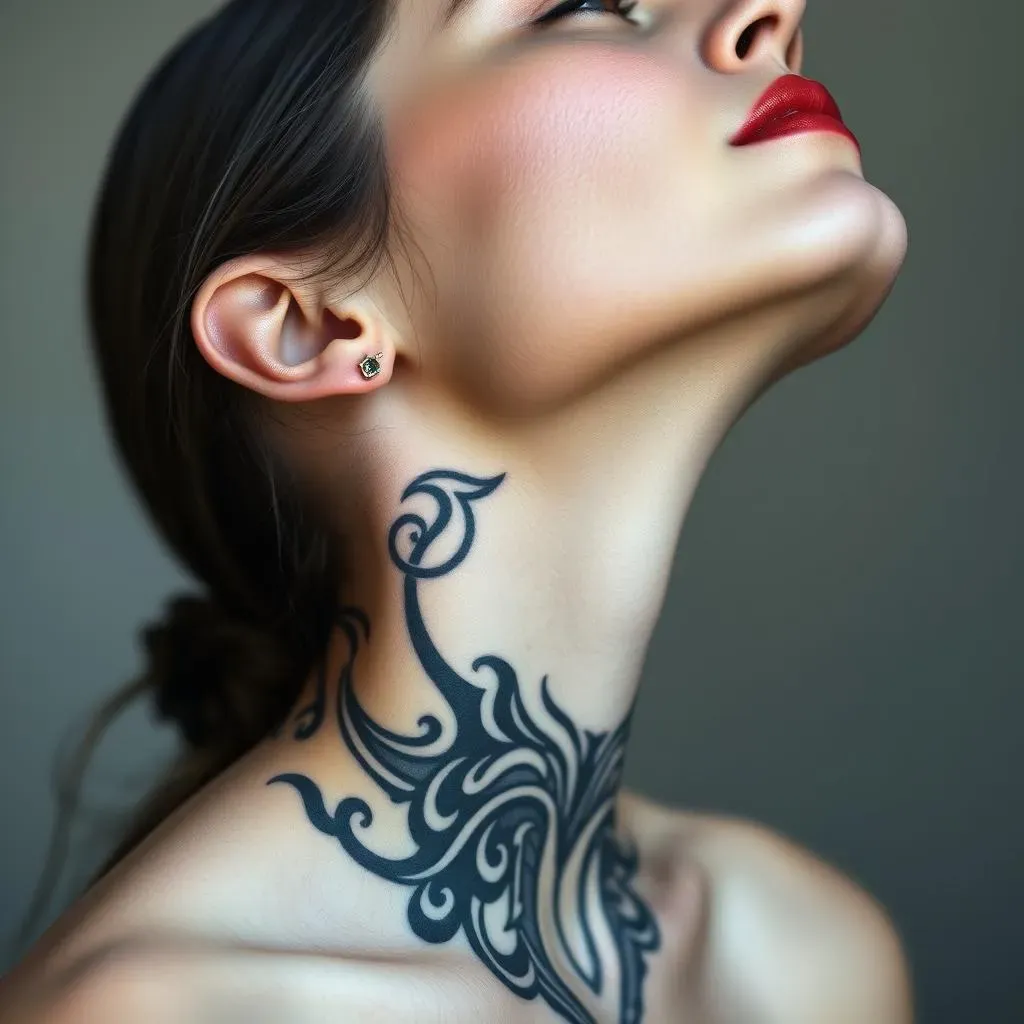 Stunning Black & Grey Tribal Neck Tattoos for Women