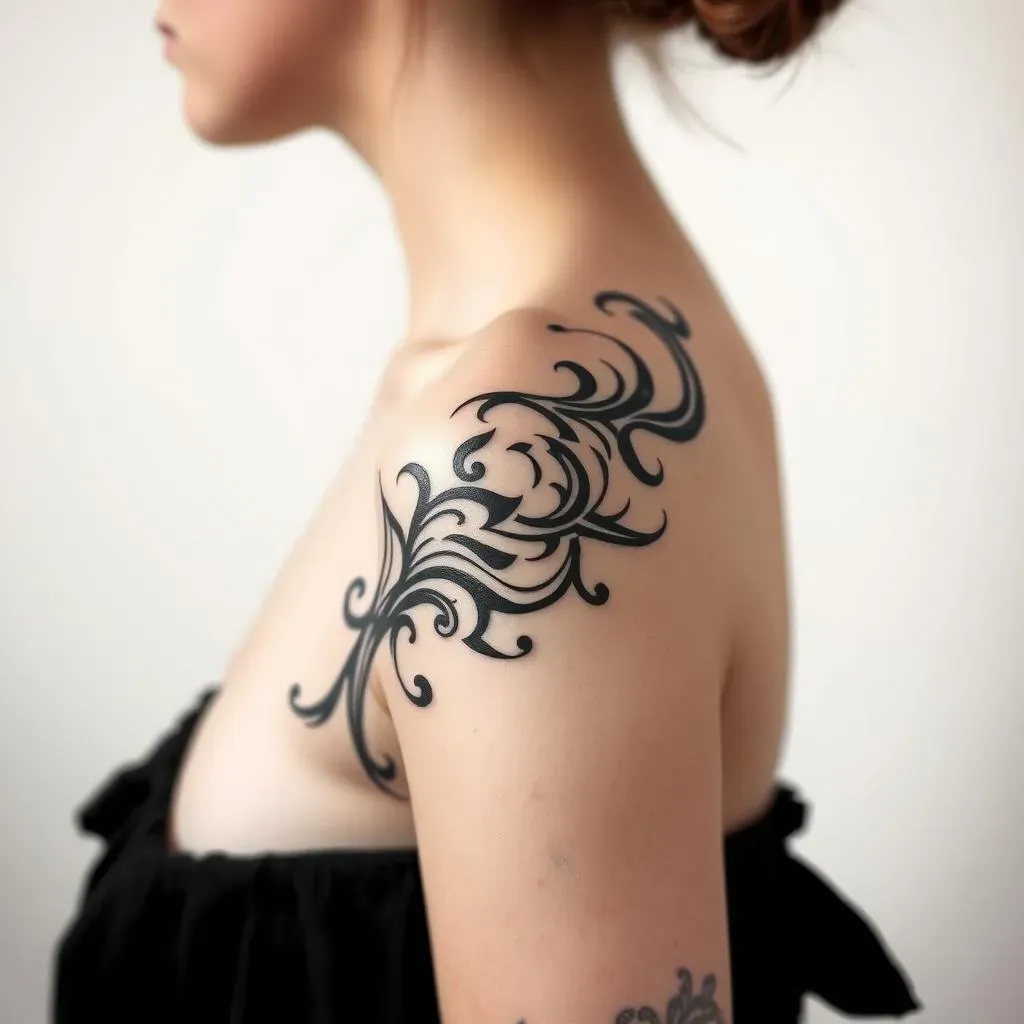 Stunning Black & Grey Tribal Shoulder Tattoos for Women