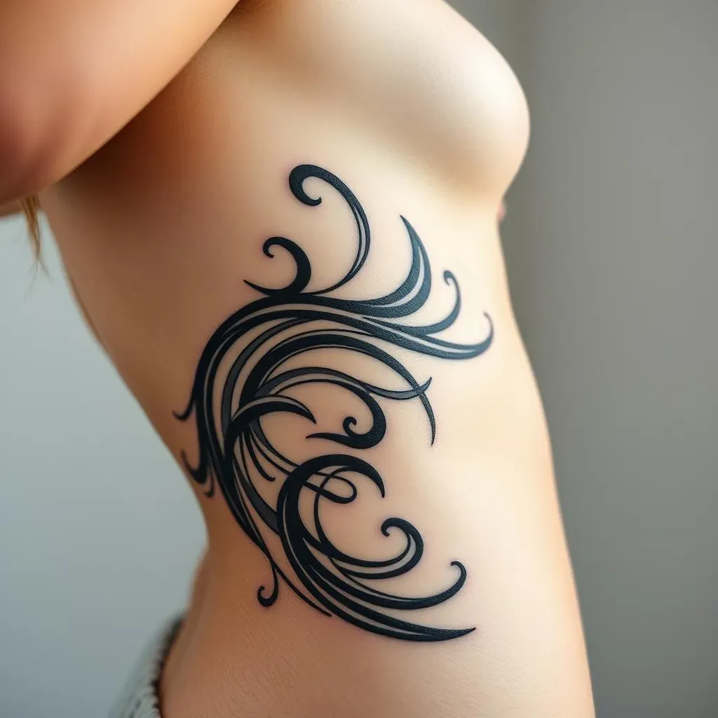 Stunning Black & Grey Tribal Side Tattoos for Women