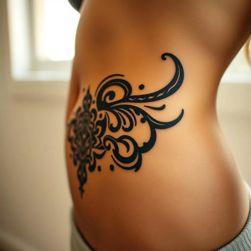 Ultimate Black & Grey Tribal Stomach Tattoos for Women