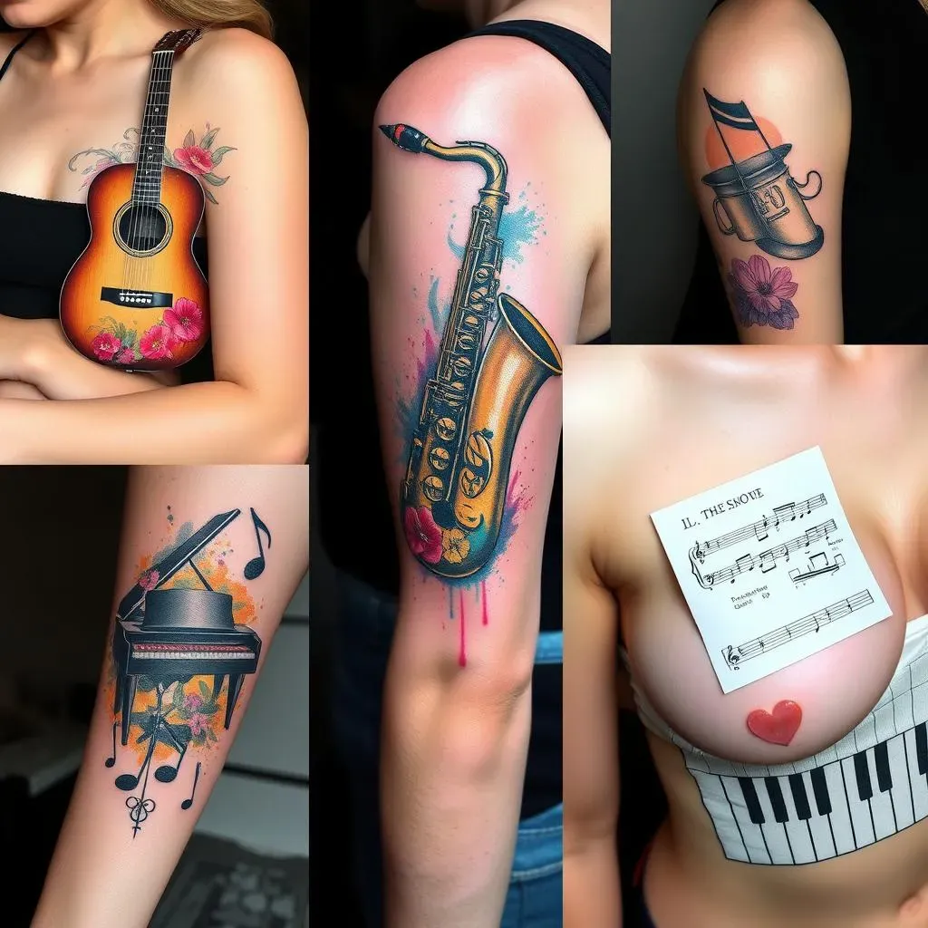 Creative Music Instrument Tattoos for Women