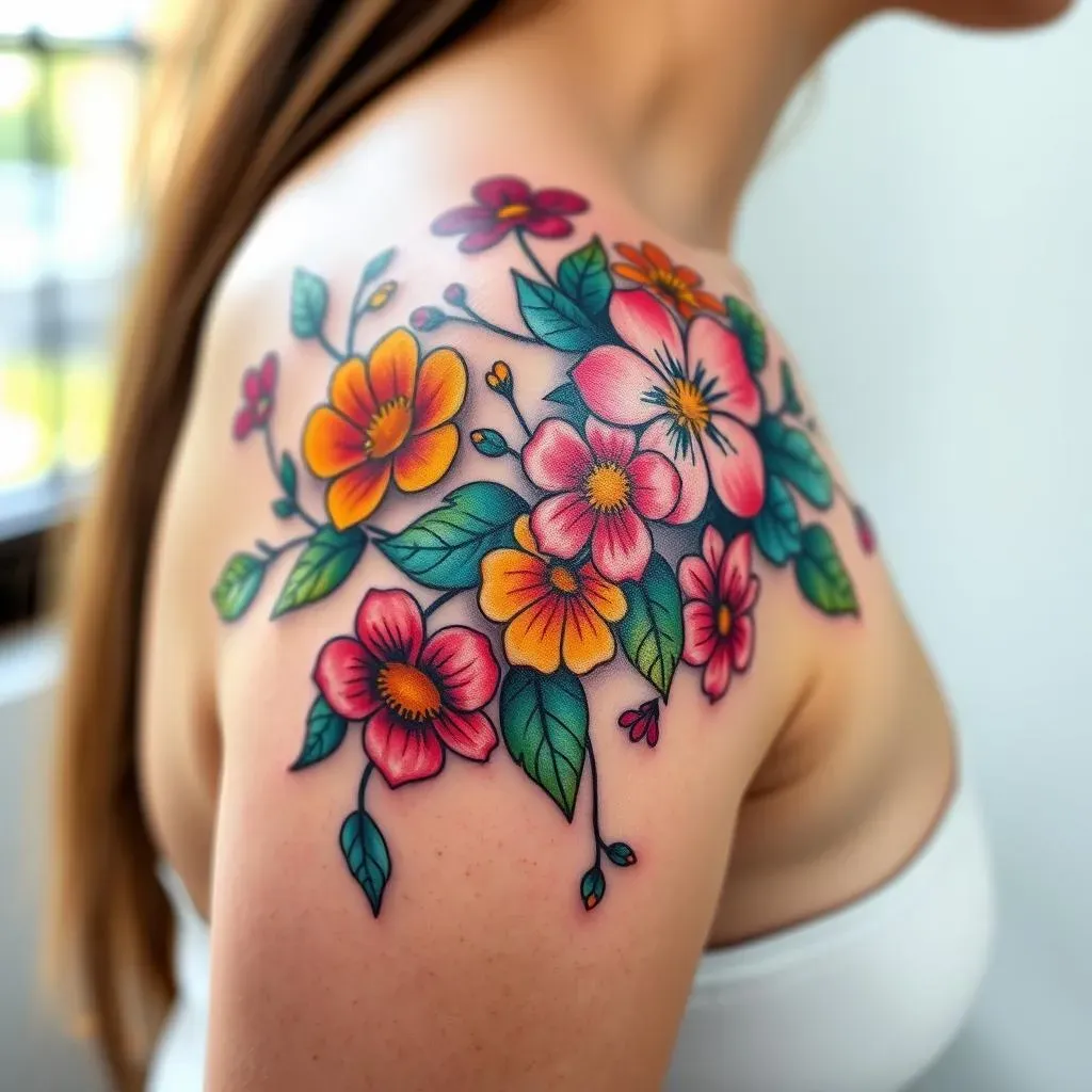 Cute Color Shoulder Tattoos for Girls