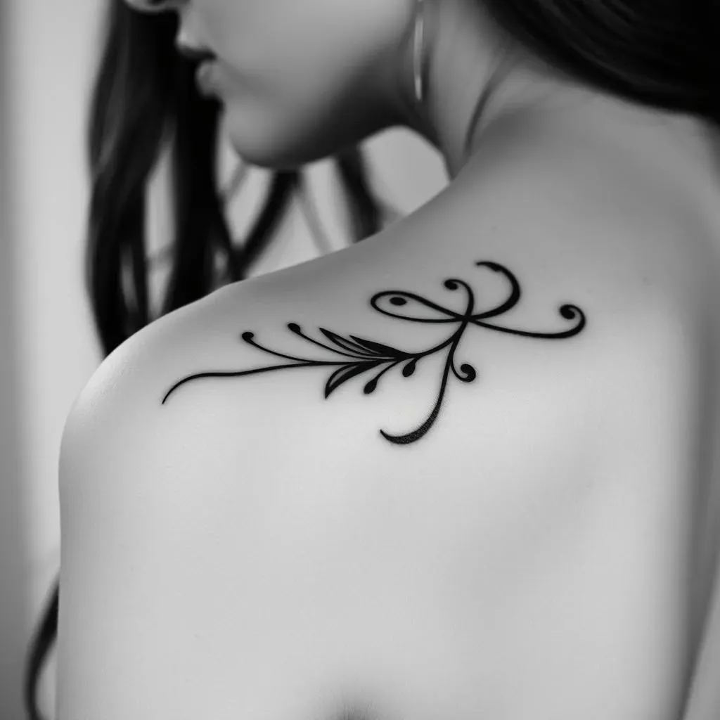 Elegant Black and Grey Shoulder Tattoos for Women