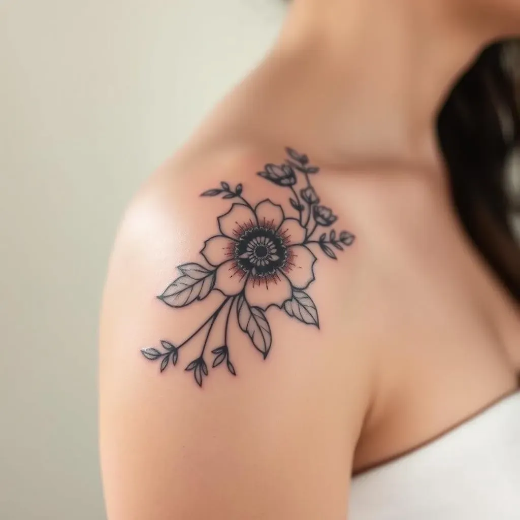 Elegant & Timeless Black and Grey Female Shoulder Tattoos