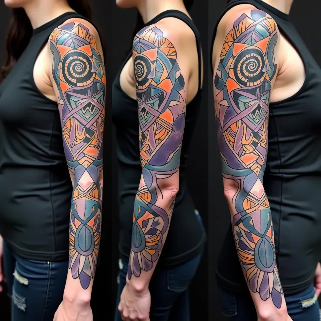 Geometric and Abstract Full Sleeve Tattoo Ideas for Females