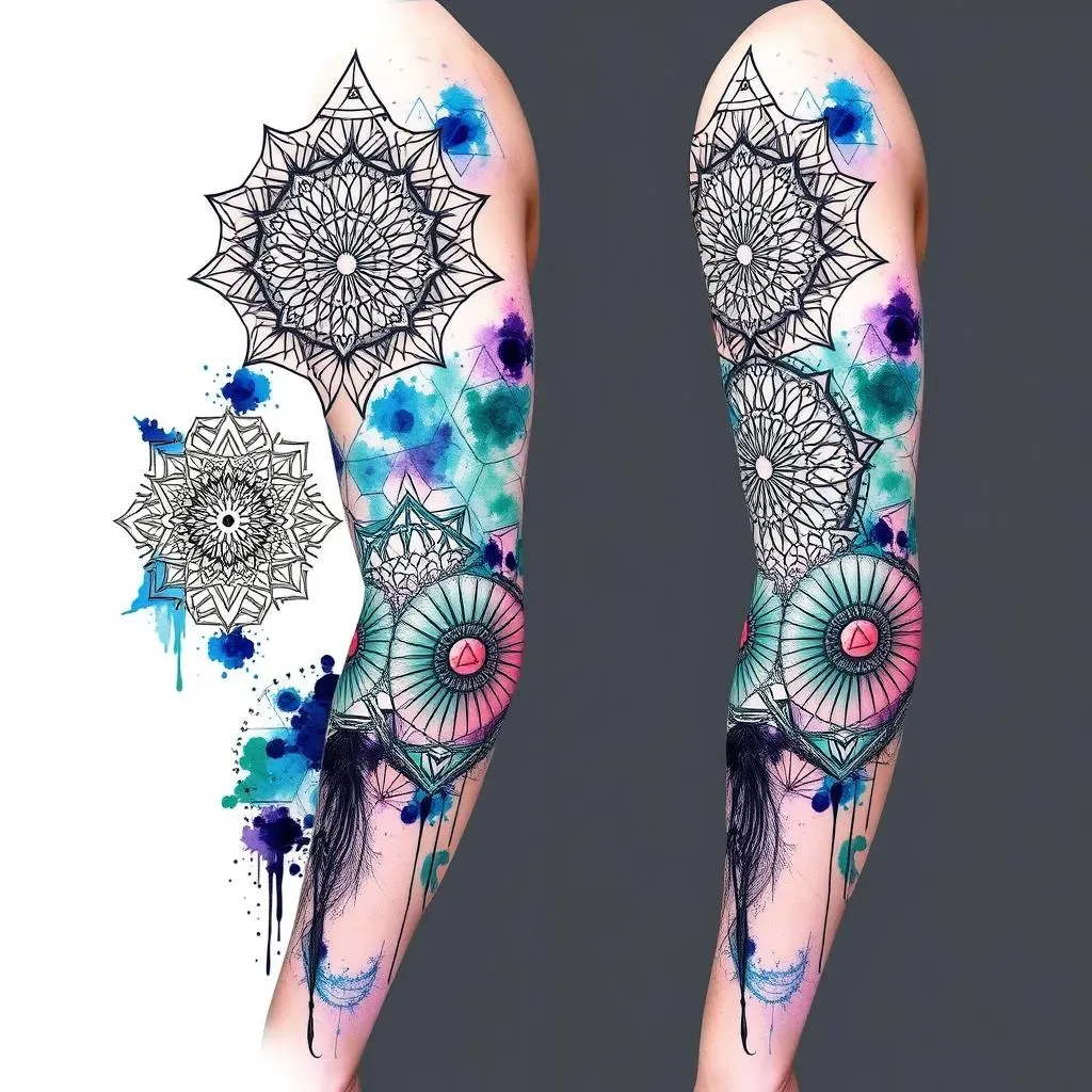 Geometric and Abstract Full Sleeve Tattoo Ideas