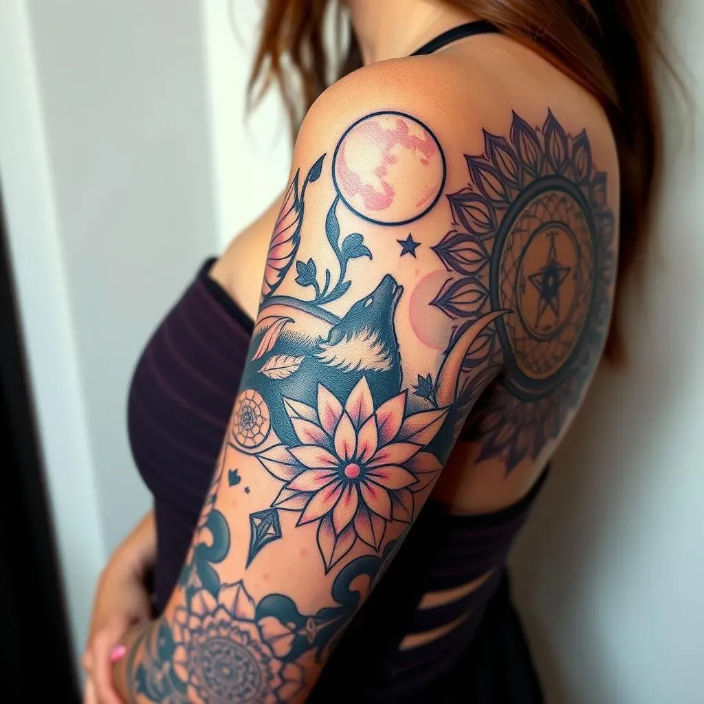 Geometric & Mandala Quarter Sleeve Tattoo Designs for Women
