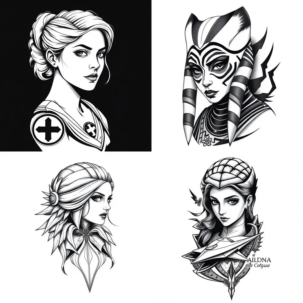 Iconic Female Star Wars Characters as Tattoos