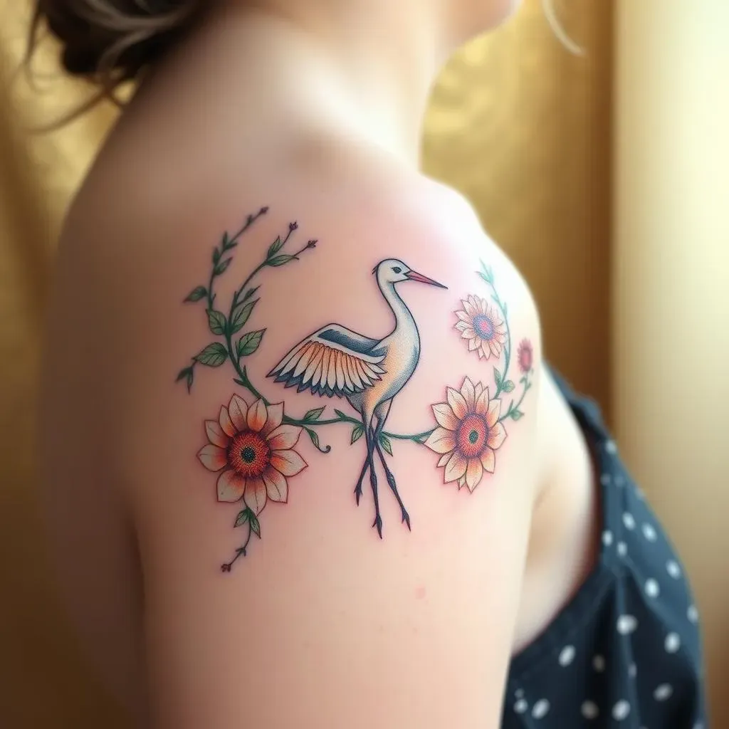 Meaningful Designs: Vines, Cranes, and Sunflowers for Female Shoulder Tattoos