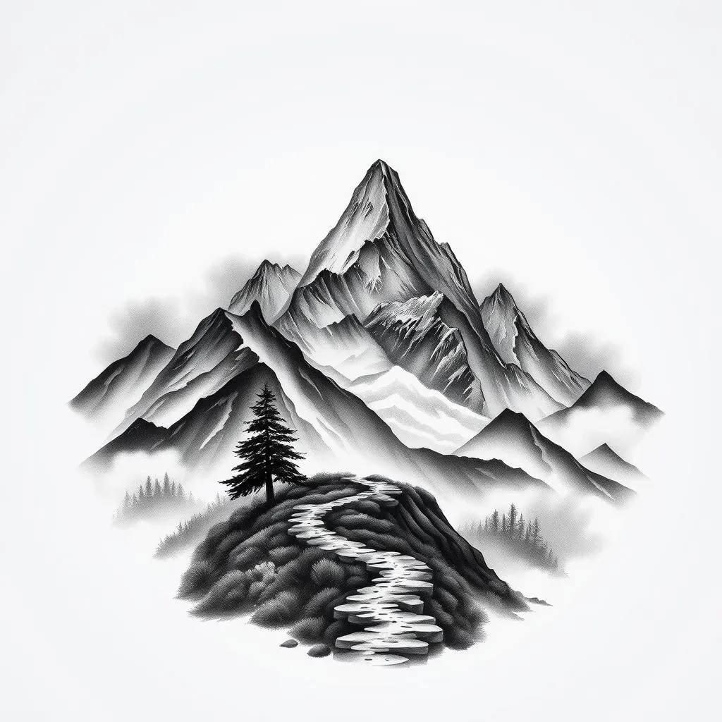 Popular Landscape Tattoo Designs for Women in Black and Grey