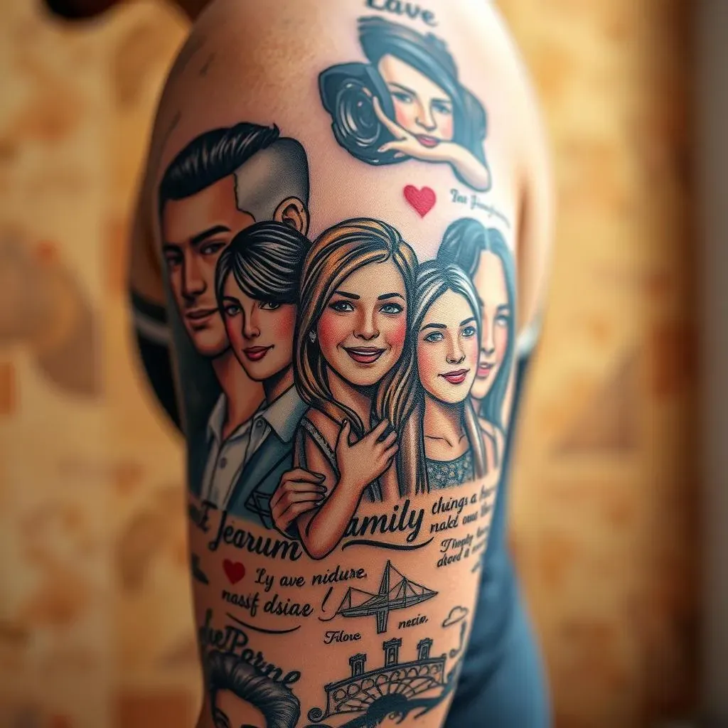 Portrait and Collage Sleeve Tattoos for Family