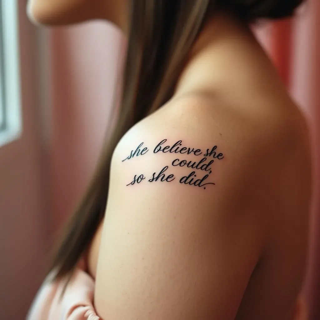 Quote Tattoos: Powerful Words on Female Shoulders